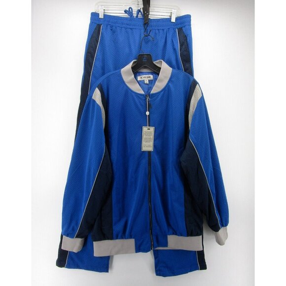 Stacy Adams Tracksuit XL Silver Warm Up 2 Piece Mesh Jacket Pants NEW